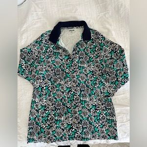 Lands End Floral Collared Polo Shirt Size Medium